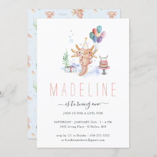 Convite de aniversário Axolotl de Cód. Watercolor