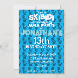 Convite de aniversário Azul de Toilet Skibidi