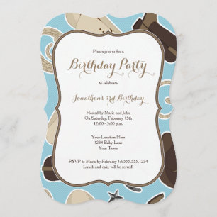 Convite de aniversário azul do tema do vaqueiro