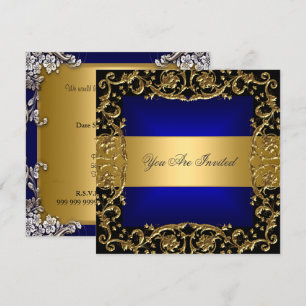 Convite de Aniversário Azul Dourado