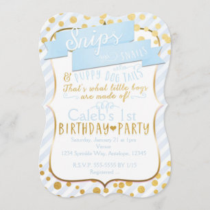 Convite de Aniversário Azul e Dourado Snips & Snai