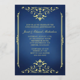 Convite de Aniversário Azul e Dourado Vitoriano