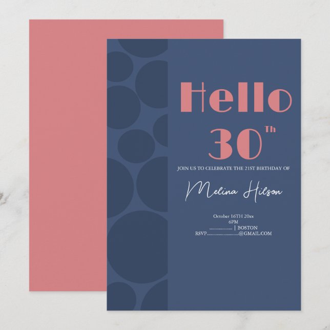 Convite de Aniversário Azul e Rosa Moderno (Frente/Verso)