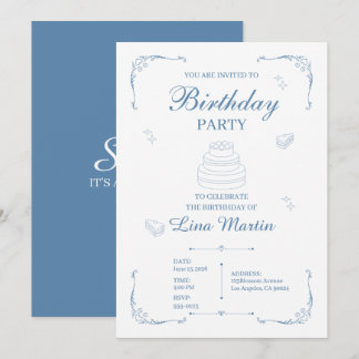 Convite de Aniversário Azul Elegante