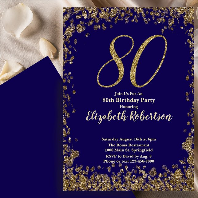 Convite de Aniversário Azul Elegante 80º Aniversár (Criador carregado)