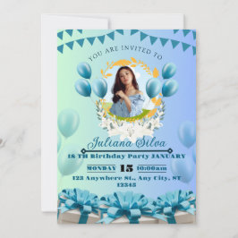 Convite de aniversário azul Elegante - Personalizá