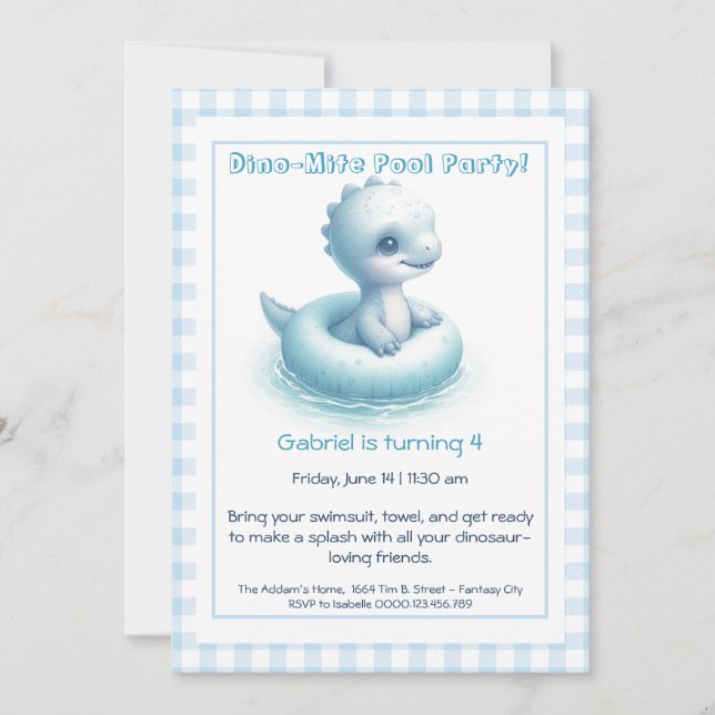 Convite de Aniversário Azul para Festa de Piscina  (Frente)