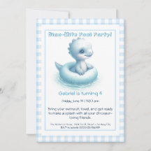 Convite de Aniversário Azul para Festa de Piscina