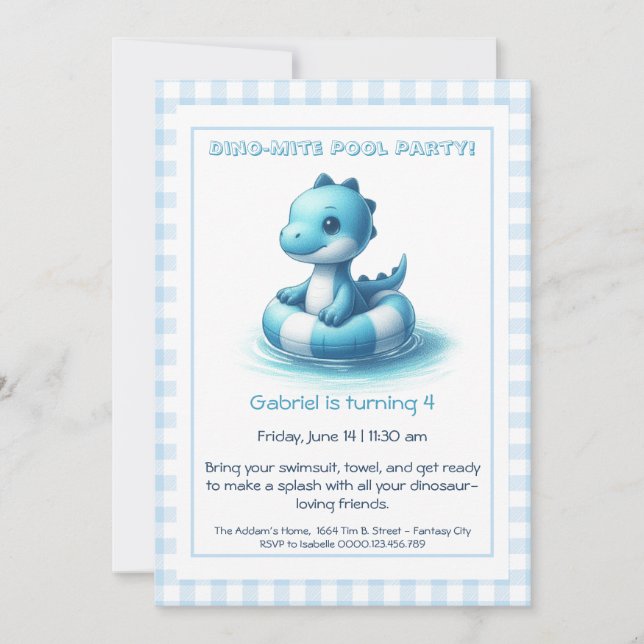 Convite de Aniversário Azul para Festa de Piscina  (Frente)