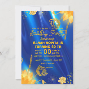 Convite de Aniversário Azul Real Dourado, Mulher