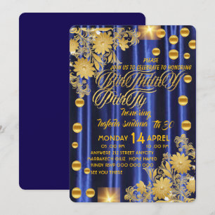 Convite de Aniversário Azul Royal Dourado, Mulher 