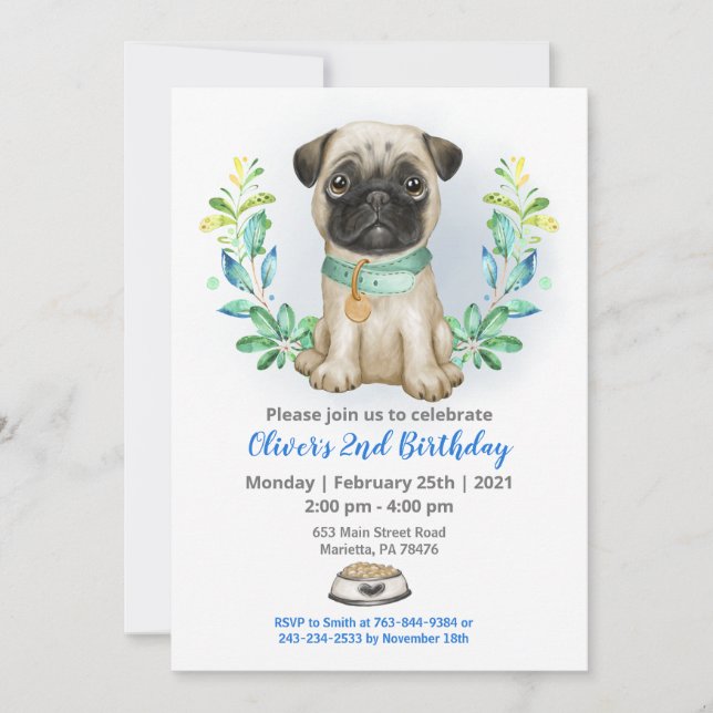 Convite de aniversário Baby Pug (Frente)