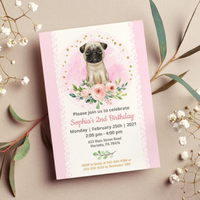 Convite de aniversário Baby Pug (Criador carregado)