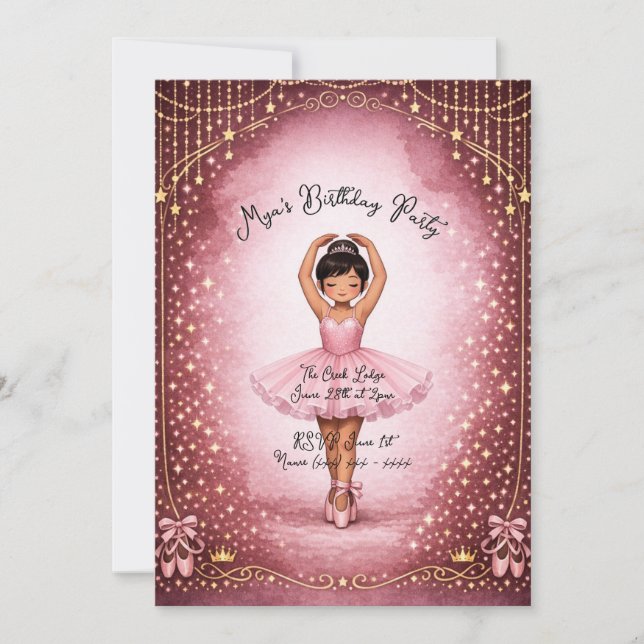 Convite de Aniversário Bailarina Rosa (Frente)