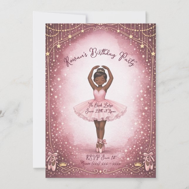Convite de Aniversário Bailarina Rosa (Frente)