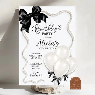 Convite de Aniversário Balão Preto Branco