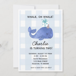 Convite de Aniversário Baleia Azul Personalizável
