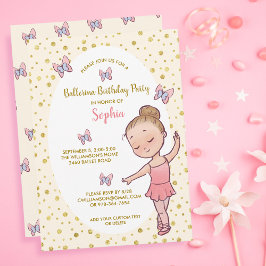 Convite de aniversário Ballerina Dourado Sparkles
