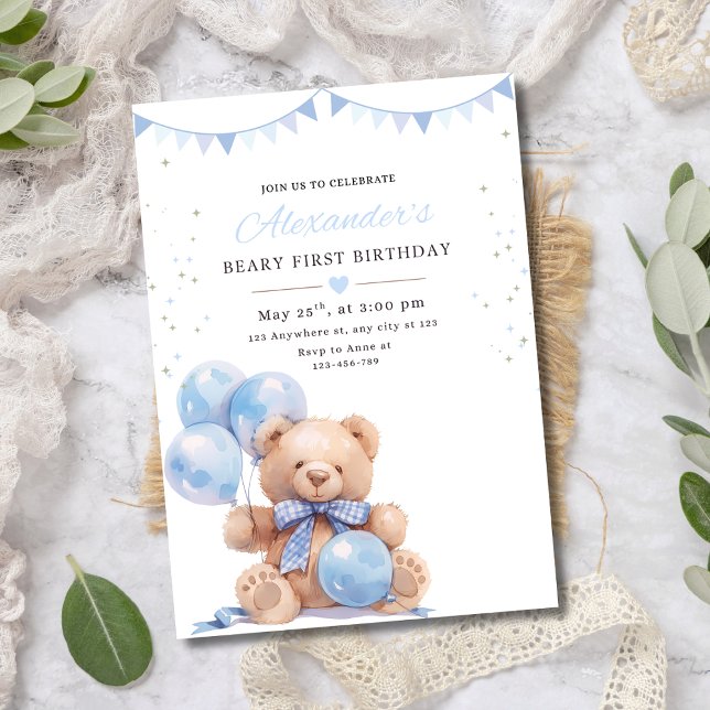 Convite de Aniversário Balões de Urso de Pelúcia,  (Criador carregado)