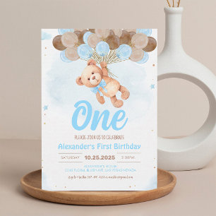 Convite de Aniversário Balões Urso de Pelúcia Meni