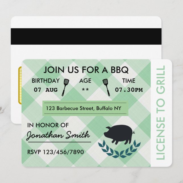 Convite de aniversário Barbecue de CHURRASCO Diver (Frente/Verso)