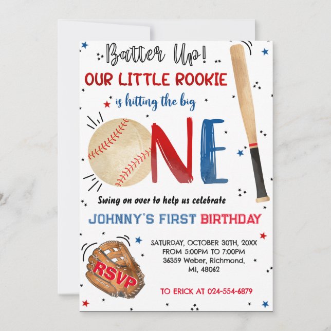 Convite de aniversário Baseball Personalizado (Frente)