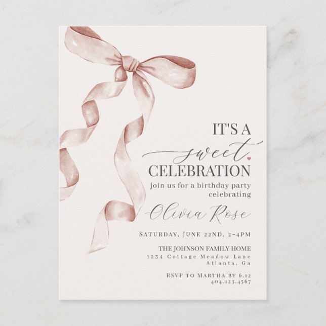 Convite de aniversário Beige Coquette Girl (Frente)