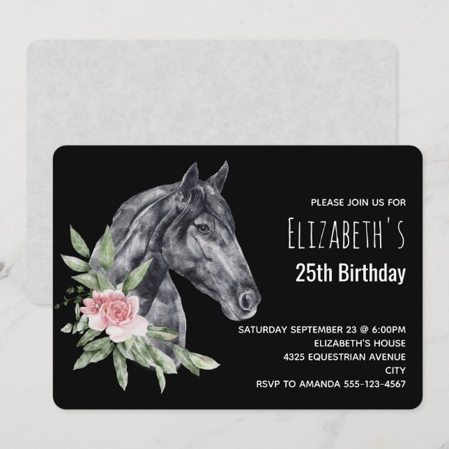 Convite de Aniversário Bela Cabeça de Cavalo em Aq (Frente/Verso)