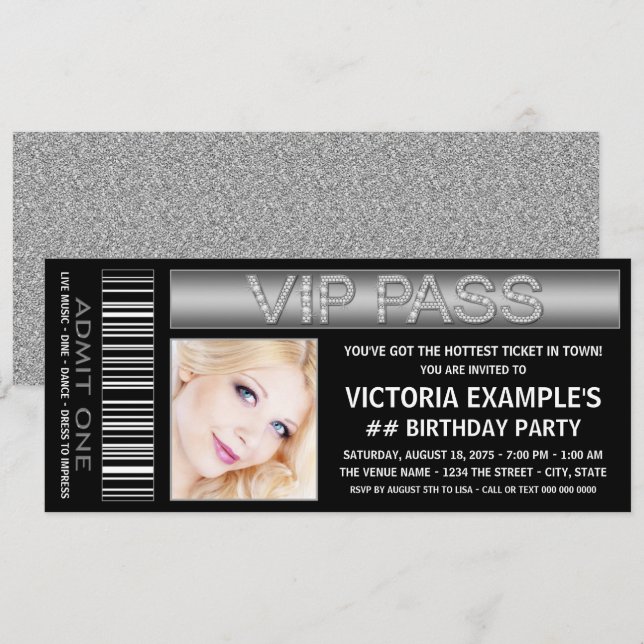 Convite de Aniversário Bilhete de Passagem VIP Pre (Frente/Verso)
