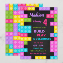 Convite de Aniversário Black Bricks