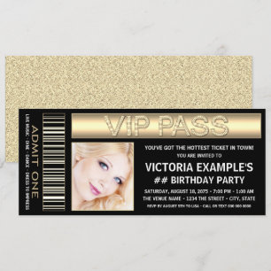 Convite de Aniversário Black Gold Ticket