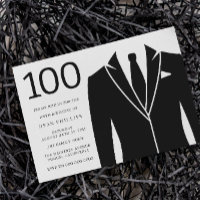 Convite de aniversário Black Suit & Tie 100th