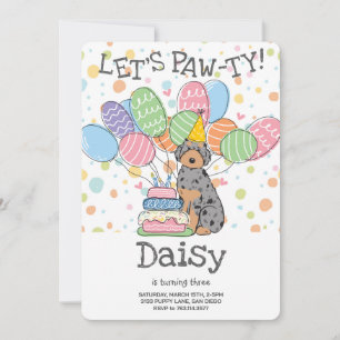 Convite de aniversário Blue Tan Aussiedoodle