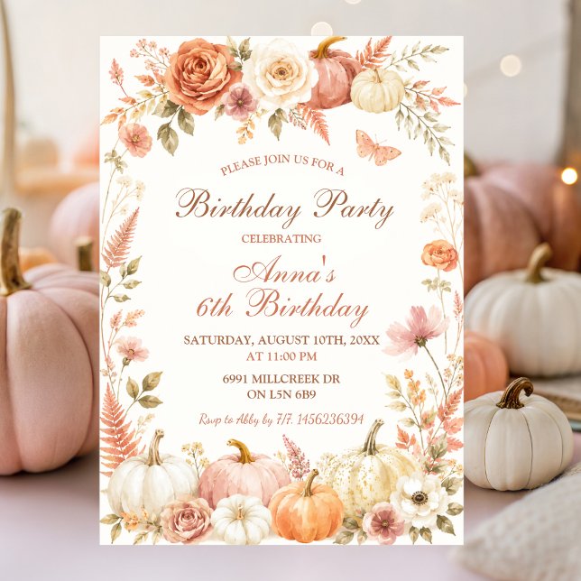 Convite de Aniversário Boho Fall Pumpkin (Criador carregado)