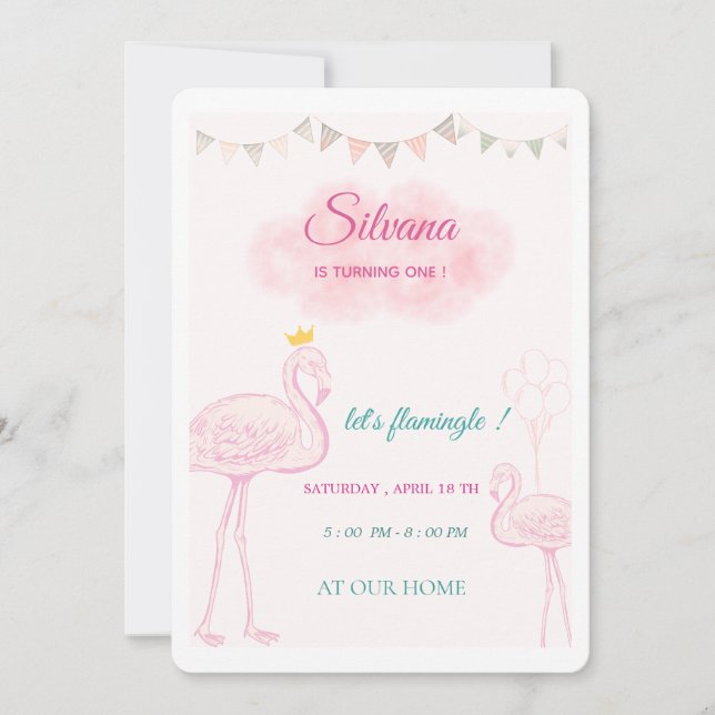 Convite de Aniversário Boho Flamingo, Príncipe Cap (Frente)