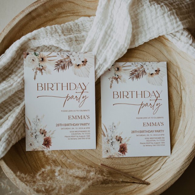 Convite de aniversário Boho Pampas (Criador carregado)