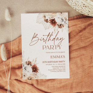 Convite de aniversário Boho Pampas
