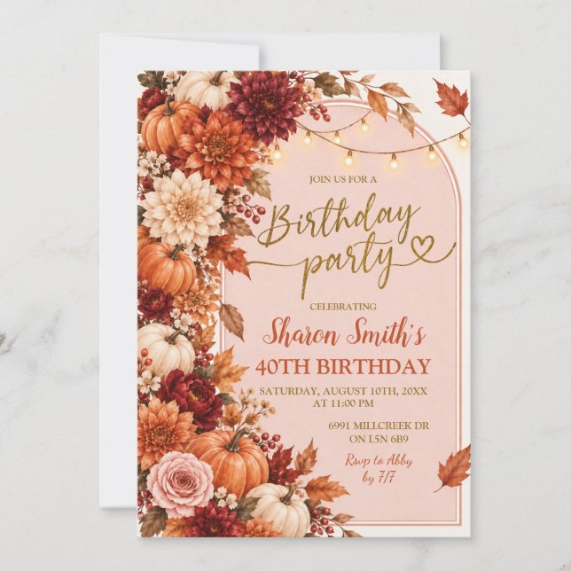 Convite de aniversário Boho Rustic Outono (Frente)