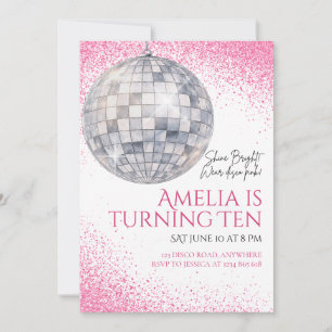 Convite de Aniversário Bola de Discoteca Rosa