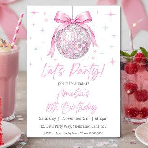 Convite de Aniversário Bola de Discoteca Rosa, Coq