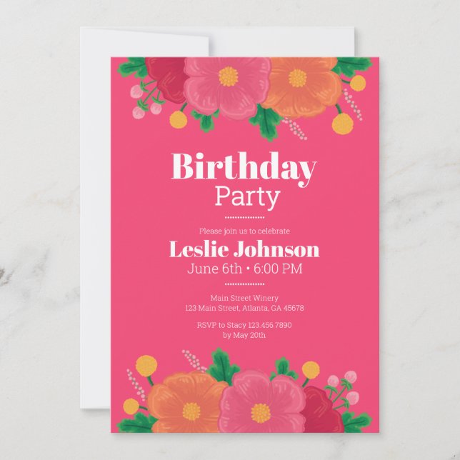 Convite de aniversário Bold Blooms (Frente)