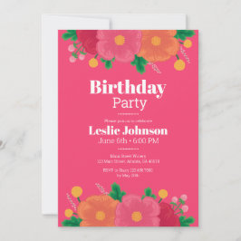 Convite de aniversário Bold Blooms