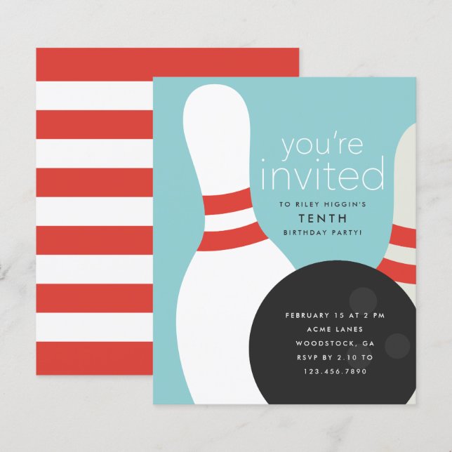 Convite de aniversário boliche (Frente/Verso)