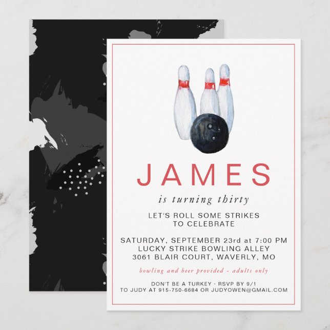 Convite de aniversário boliche (Frente/Verso)