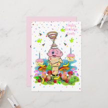 Convite de Aniversário Bolo com Cobertura Rosa Div
