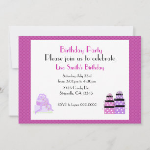Convite de Aniversário Bolo Roxo e Presentes