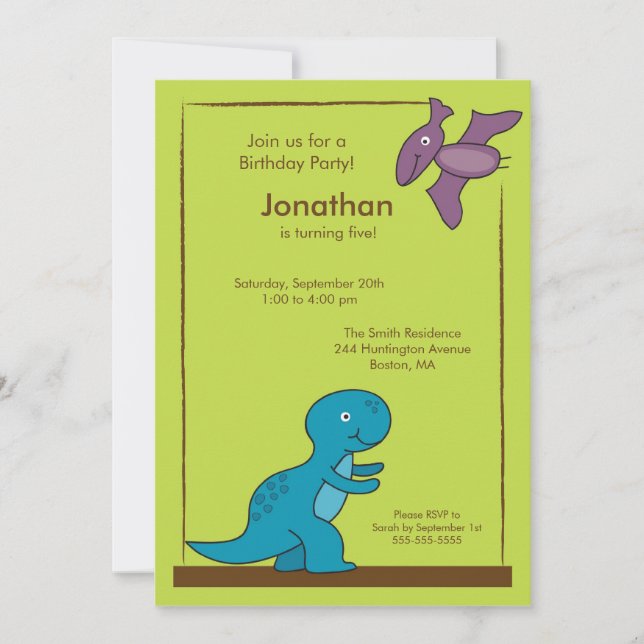 Convite de aniversário bonito do dinossauro dos (Frente)