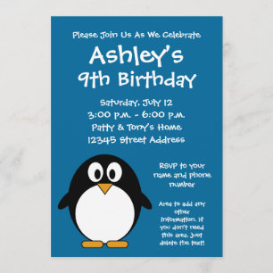 Convite de aniversário bonito do pinguim