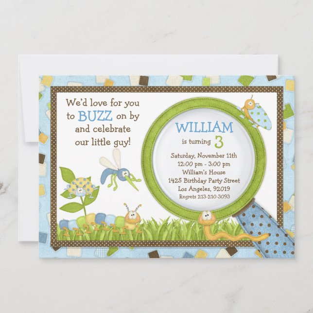 Convite de aniversário bonito dos insetos (Frente)