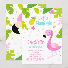 Convite de aniversário bonito Flamingo Rosa